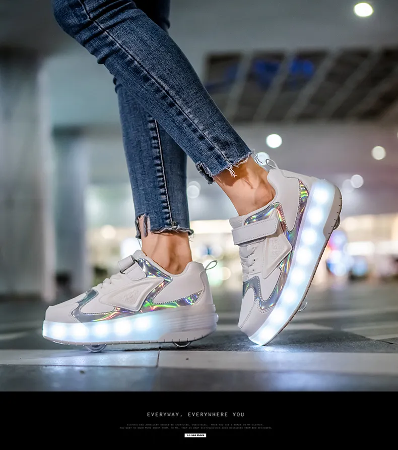 LED Light Up Roller Shoes For Kids USB Charging Casual
