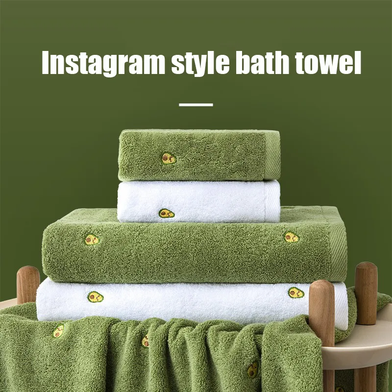100%Cotton Towel Set Embroidered Avocado Banana Bath Towel Thick Absorbent Luxury Hand Towel Hair Dryer Quick Dry Bathroom Towel
