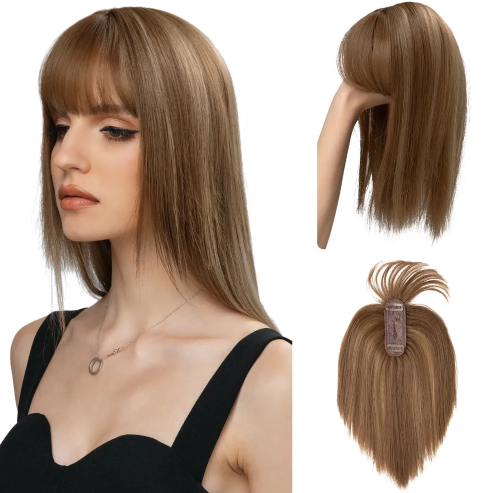 10 inch wig for women with air bangs on the top of the head hair patch covering white hair natural synthetic fiber hair many styles available for customization