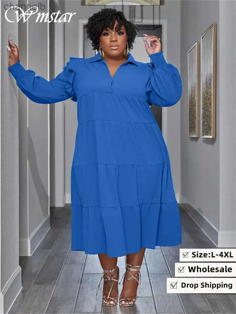 Robes Décontractées Wmstar Plus La Taille Femmes Vêtements Robes Femmes Pétales À Manches Longues Lâche Solide Élégant Maxi Chemises Robe En Gros Dropshipping L230520