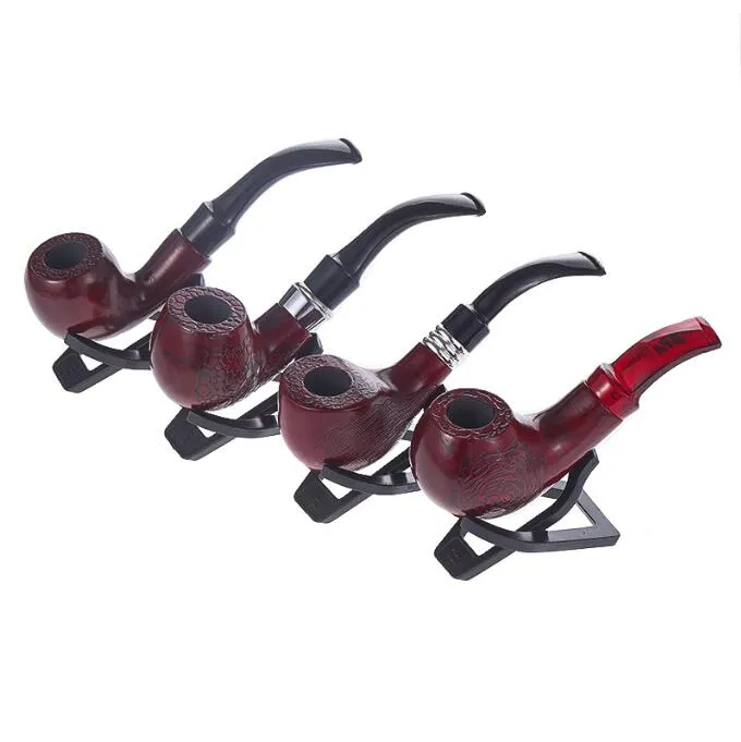 Dernière pipe à fumer en bois rouge avec support acajou tabac cigarette à base de plantes filtre conseils tuyaux outil accessoires 4 styles