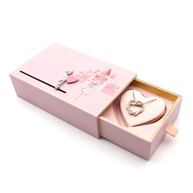 Boxes New Wedding Cardboard Jewelry Boxes Engagement Romantic Gift Casket Pendent Necklace Ring Packaging Case