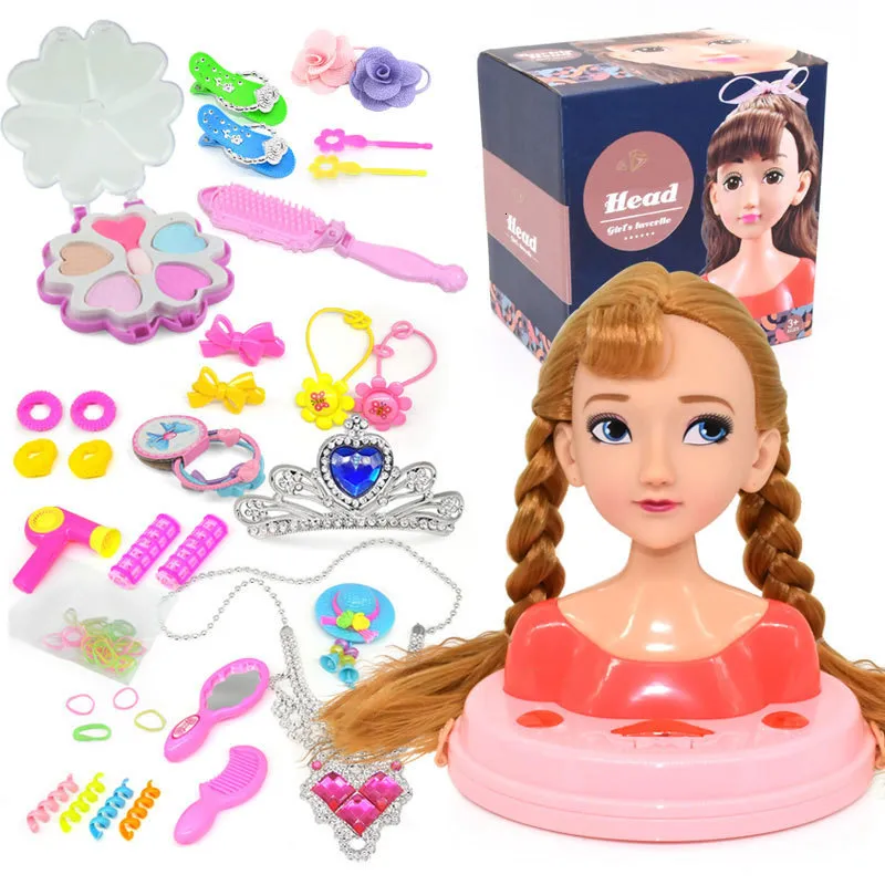 Beauty Fashion Kids Fashion Toy Children Makeup Fingle Playset Styling Head Doll Hairstyle Beauty Game With Hair Secer Birthday Gift for Girls 230520