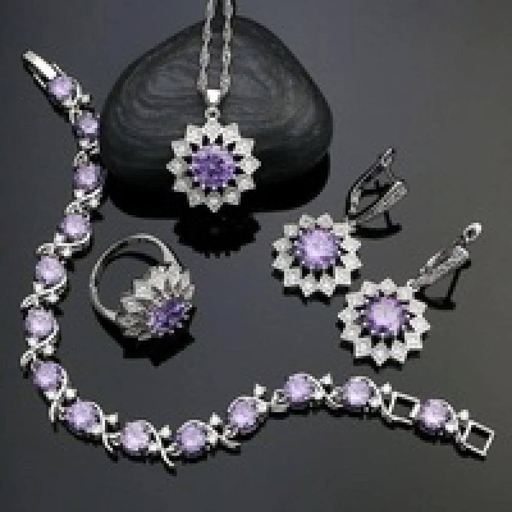 Flower-925-Silver-Bridal-Jewelry-Sets-Purple-Stone-White-Cubic-zirconia-For-Women-Earrings-Pendant-Necklace.jpg_200x200