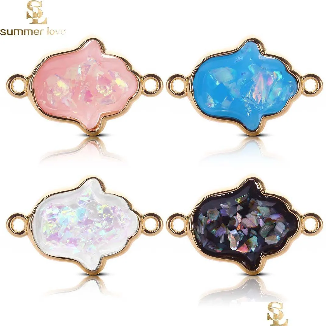 Charms Nuovo arrivo Fascino in resina a mano di Hamsa per collana Bracciale Rosa Blu Bianco Colore nero Gioielli fai da te Fare Drop Delivery Alla ricerca di Dhgpa