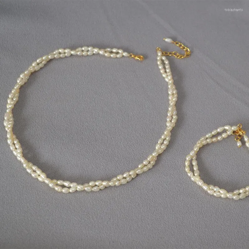 Chaînes de perles d'eau douce Chocker double couche femmes collier élégant