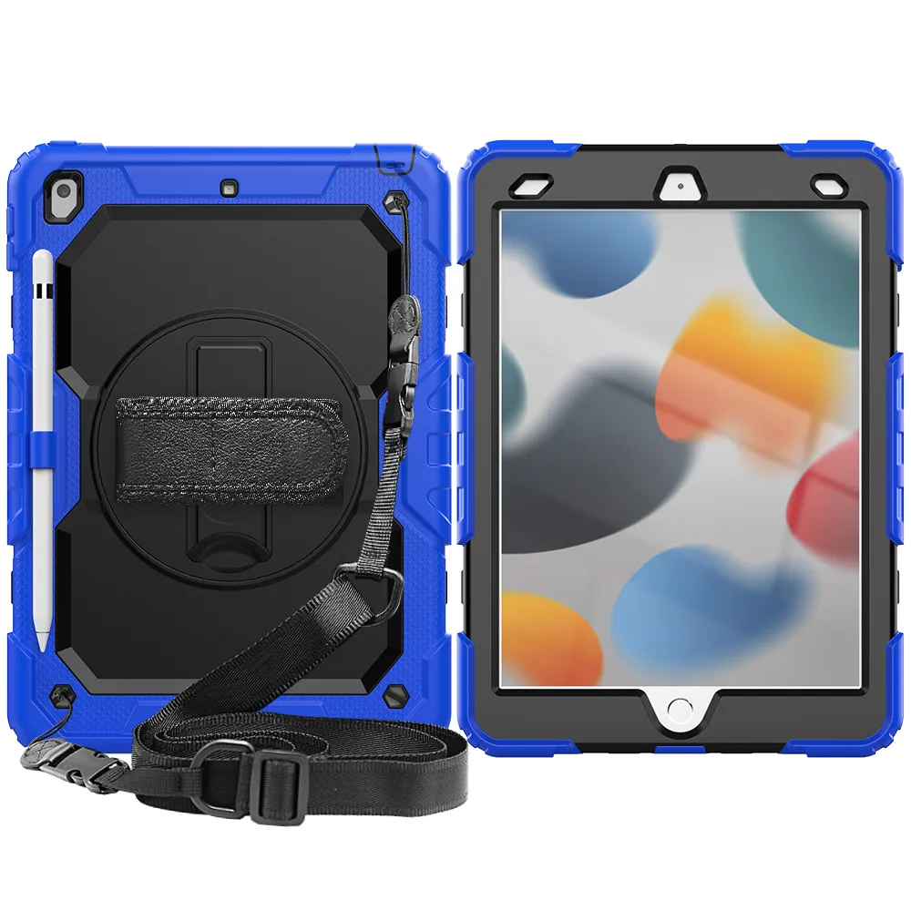 360° Rotation Kickstand Tablet Case pour iPad Mini 4 5 6 Air 2 4 5 Pro 9.7 10.2 10.5 11 12.9 10.9 10th A2696 Smart Cover Avec Main/Bandoulière