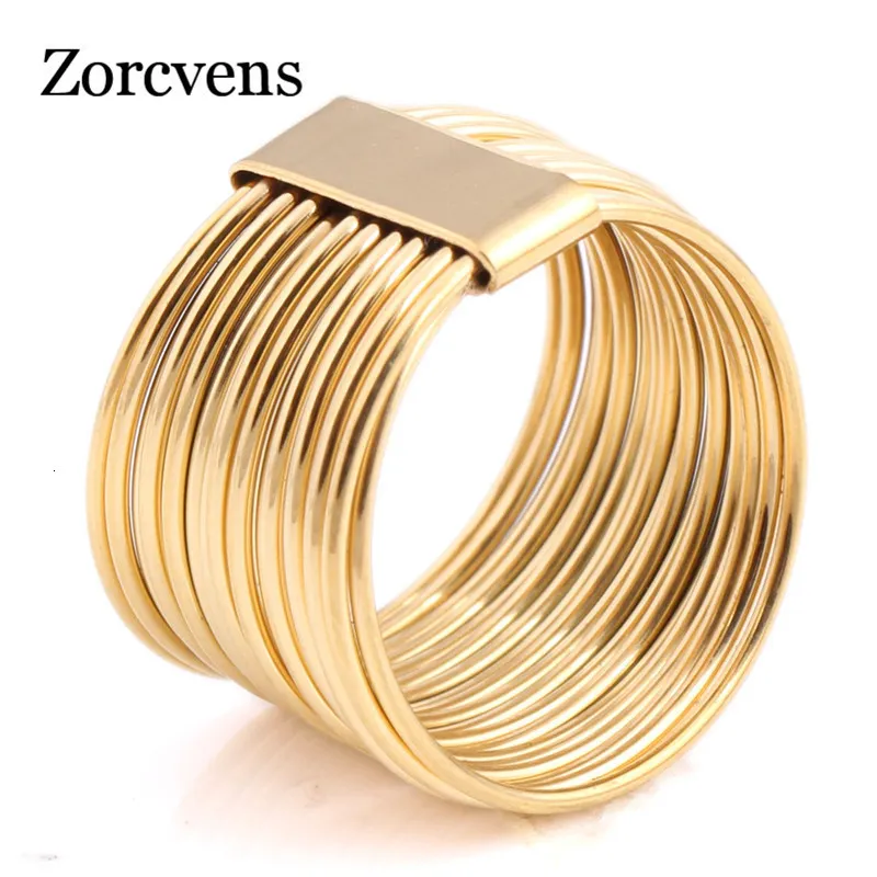 Band Rings Zorcvens Ankomst Kvinnlig lyx 316L Rostfritt stål smycken Goldcolor Multilayer Wedding Rings for Women 230519