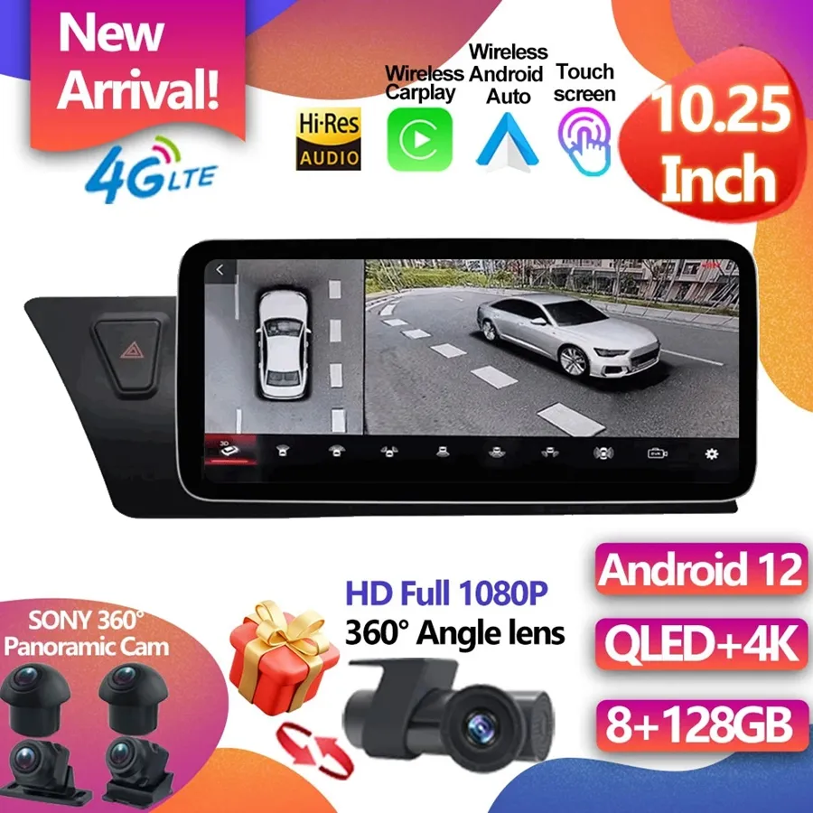 Dla Audi A4 B8 A5 2009-2017 Android 12 System Screen Player GPS Navi Multimedia stereo 8+128 GB RAM WiFi Google Carplay-2