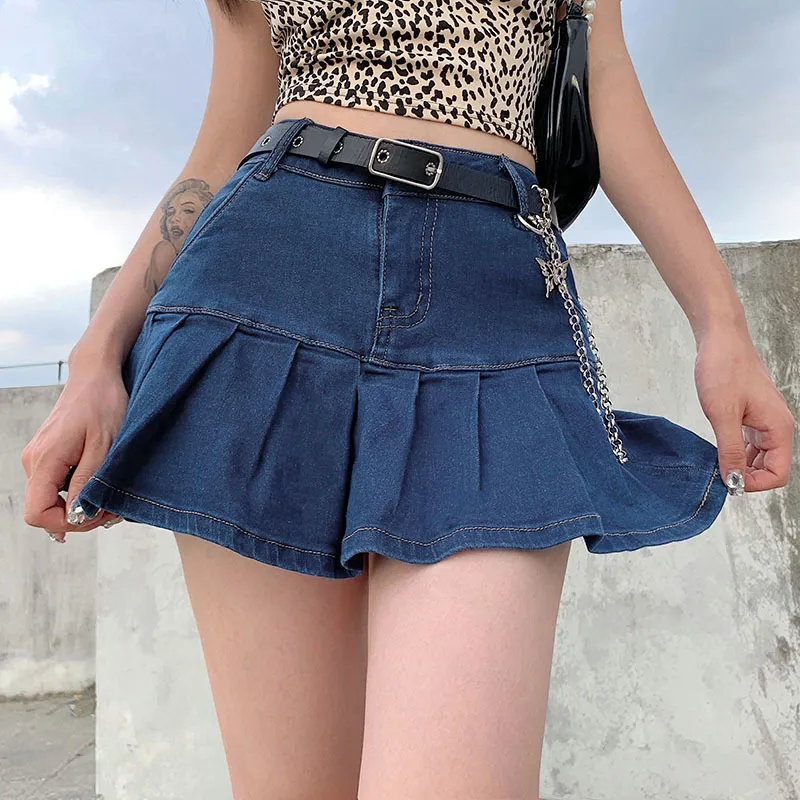 Röcke Harajuku Punk Y2K Denim Mini Faltenrock Damen Sommer Hohe Taille Jeans Kurze Rüschen Mode Koreanisch 23519 230519