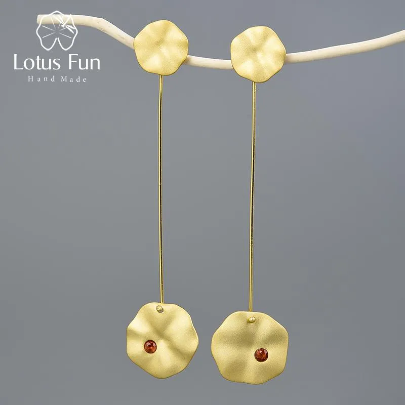 Knot Lotus Fun 18k Gold Lotus Liście Kolczyki Real 925 Srebrne Srebrne Naturalne ręcznie robione kolczyki biżuterii dla kobiet Bijoux