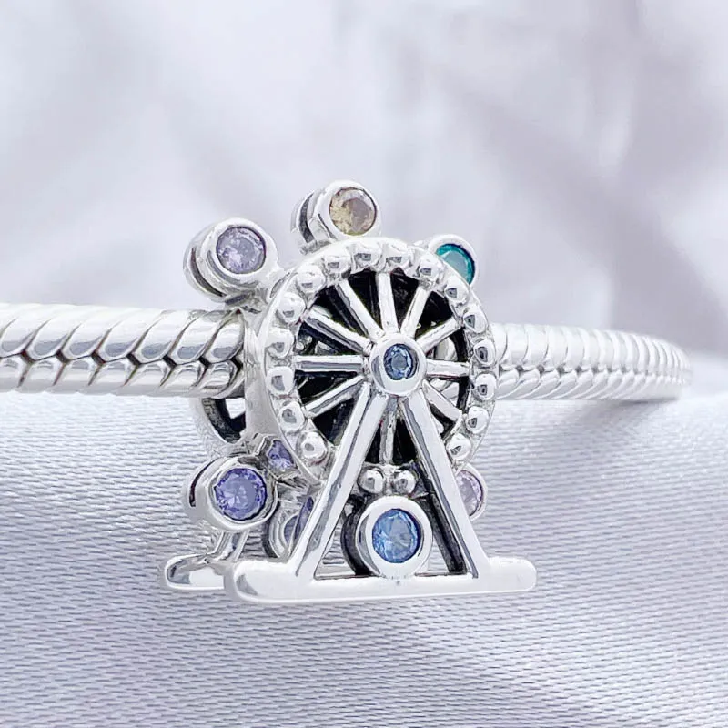 Authentic Sterling Silver Ferris Wheel Charm for Pandora Bracelets with Crystals Designer Jewelry Components for Women s Charm Bracelet Making