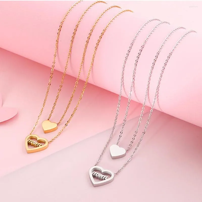 Pendant Necklaces 2023 Design Gold Color Stainless Steel Necklace Double Layer Heart And Mom For Mother Day Gift Jewelry