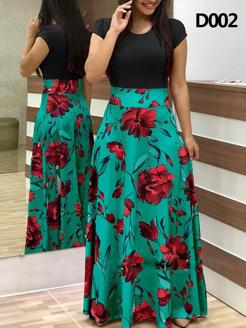 Basic Casual Dress Print Stitching Flower Casual Long Party Dress Vestidos Bodycon Elegant Sexy Woman Maxi Dress Femme 230519