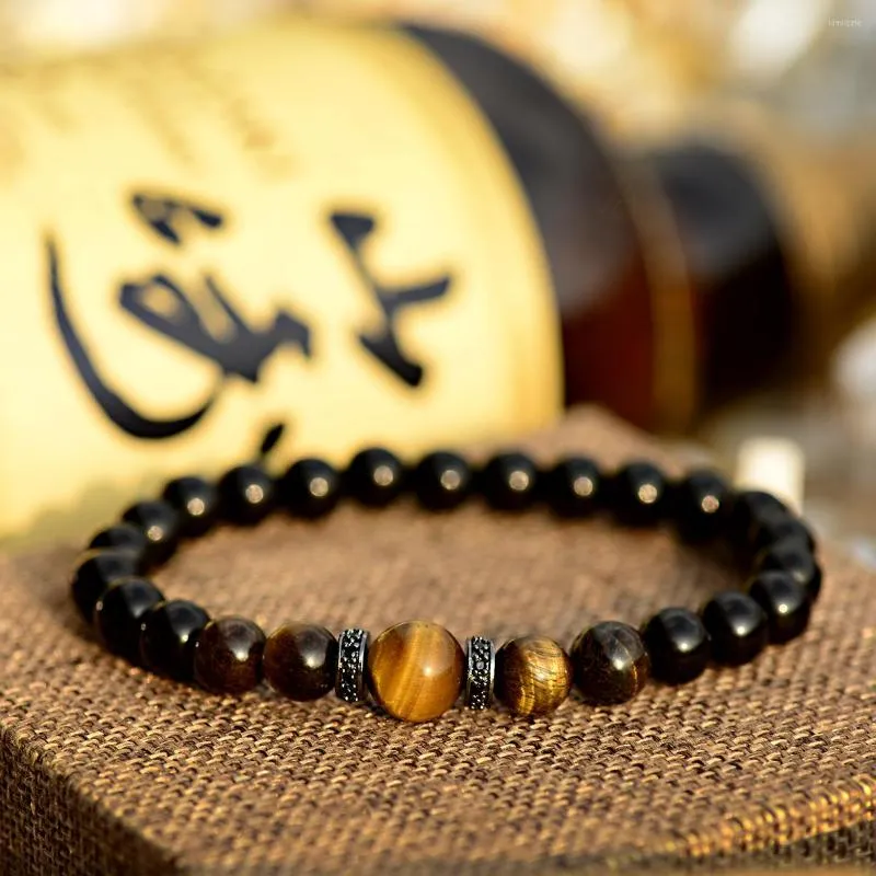 Strand Rosary for Men Fashion Tiger Eye Armband Classic Black Natural Stone Pärlor Handgjorda charm parade