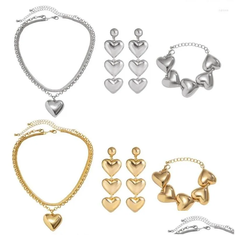 Boucles d'oreilles Collier Ensemble Coeur Forme Bracelet Bijoux Accessoires Pendentif Léger Pour Fille Drop Delivery Sets Dhgarden Dhhjn