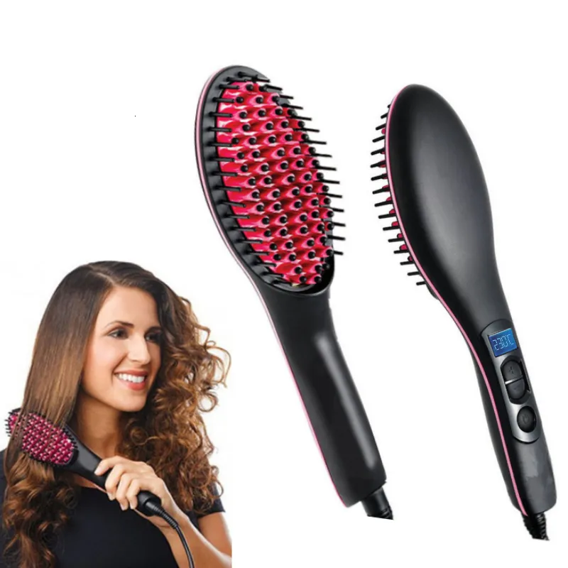 Curling Irons Electric Hair Artistening Brush Comb Justerbar Temperatur Rättare Professionella kvinnor s uppvärmning 230520