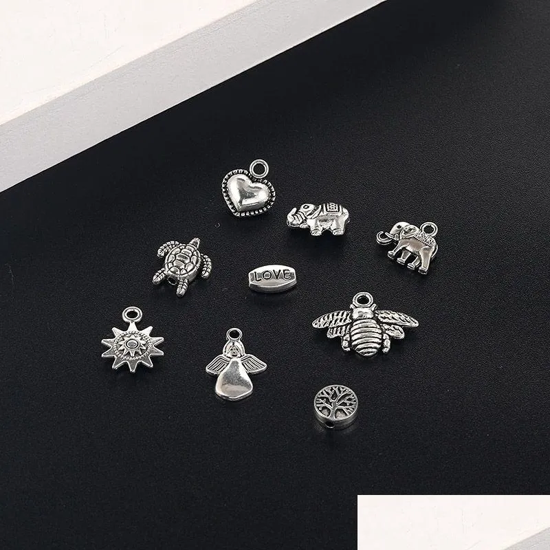 Charms Vintage Argento Animale Elefante Cuore Amore Angolo Tartaruga Ape Girasole Ciondolo Albero Per Bracciale Collana Carino Gioielli Fai Da Te Dhirt