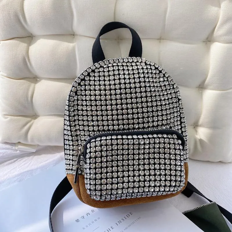 Borse da scuola Luxury Ladies Mini strass Zaino Fashion Flash Diamond Nubuck Leather Casual Borsa per cellulare da donna