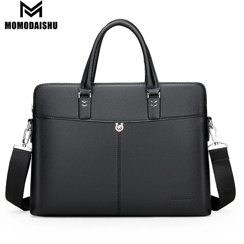 Multifunctional zipper leather business manager bag 2025