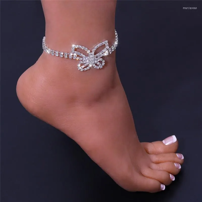 Ankjes Huitan Creative Butterfly Anklet voor vrouwen Silver kleur/goudkleur mode luxe enkelarmband been ketting strand feest sieraden