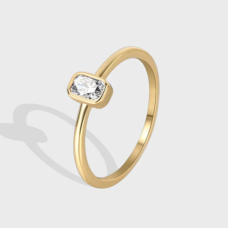 Simple Design Square Zircon Gold Ring Women Wedding Ring Engagement Gift