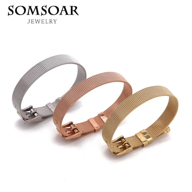 Bangle Somsoar smycken mesh Stianless Steel Armband Mesh Silvering/Gold/Rose Gold Bangle Fit DIY Slide Charms