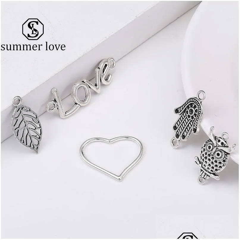 Charms Vintage Silber Eule Tier Herz Liebe Blatt Hamsa Hand Fatima Palme Anhänger Charm für Armband Halskette Niedlich DIY Schmuckherstellung Dr Dht4U