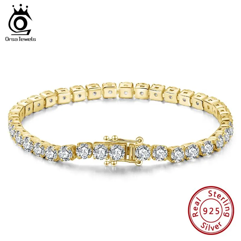 Joyas de orsa de brazalete Auténtica 925 Striantera Sterling Pulsera de tenis Zirconia 14K Joyas de brazalete chapadas en oro Mujeres Mujeres de mano SB9514K