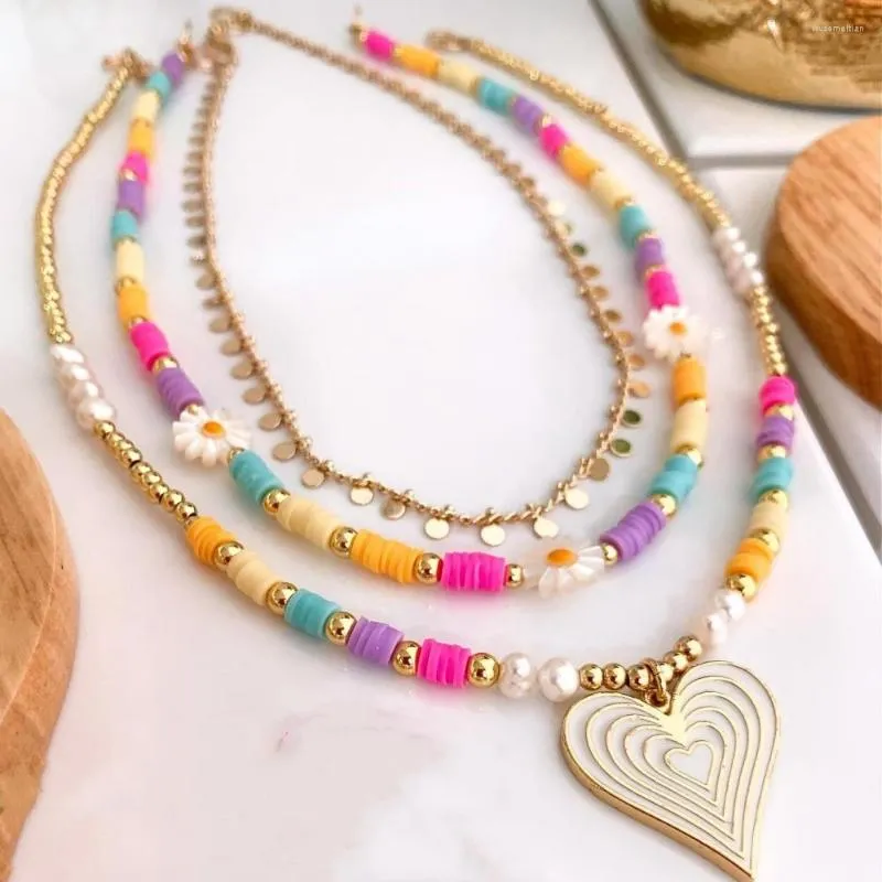 Hänghalsband kkbead stapling hjärthalsband för kvinnor gåva boho smycken färgglada heishi naturlig pärla pärlor daisy choker