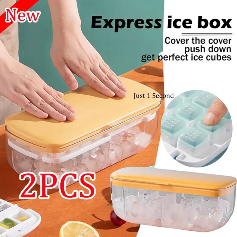 Glassverktyg Press Type Silicone Square Mold Cube Trays Lid Storage Box Creative Tool Maker Cool Drinks Kitchen Bar 230520