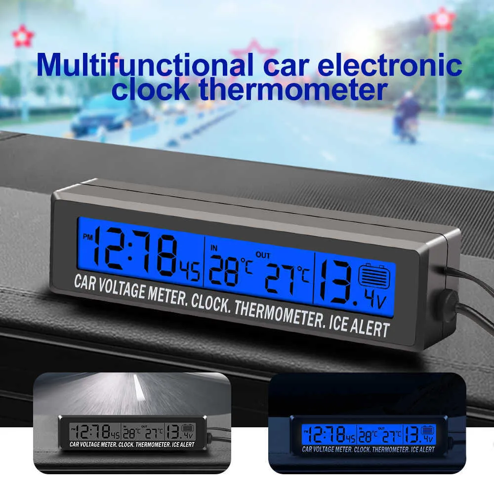 2 en 1 Multifonctionnel Mini Auto Voiture Horloge Électronique Thermomètre  Lumineux Led Affichage Numérique Tableau de Bord Horloge