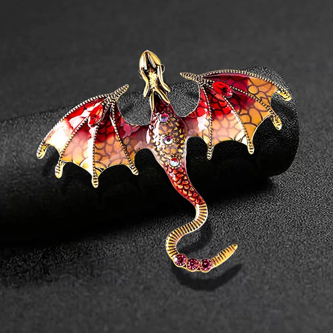 2023 Yeni Emaye Dragon Brooches Kadınlar Erkekler 6 Renkli Rhinestone Uçan Bacak ve Hayvan Partisi Ofisi Broş Pimleri Hediyeler