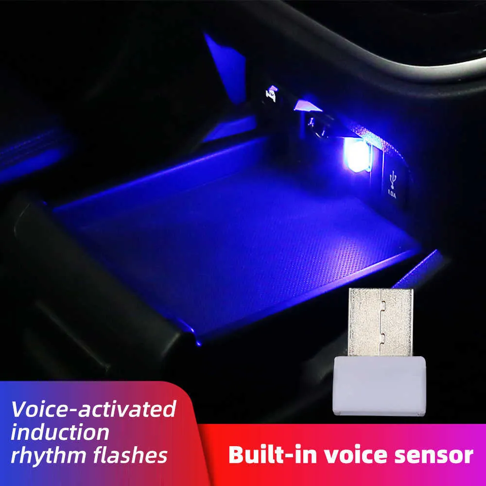 2 Uds USB LED coche interior luz noche atmósfera lámpara mini LED