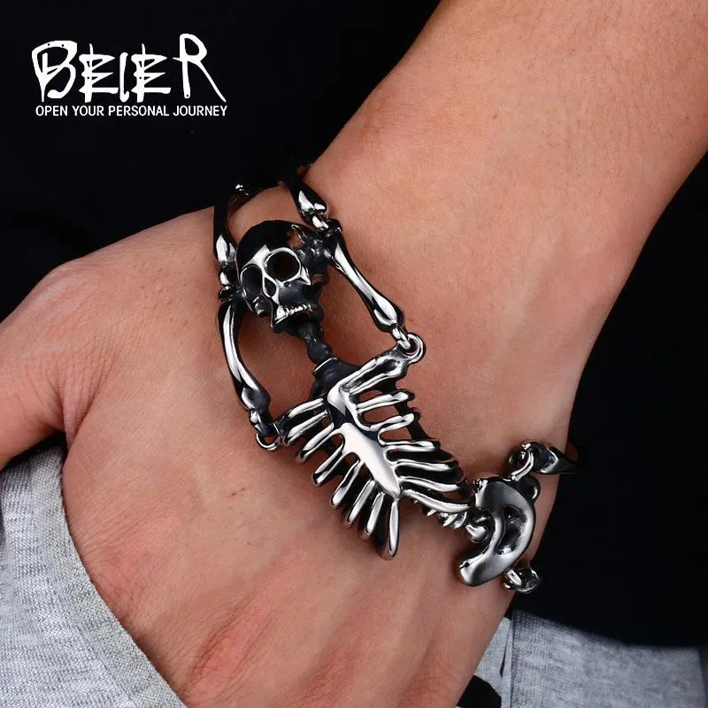 Bracelets BEIER nouveau Bracelet crâne Punk Cool pour homme 316 en acier inoxydable bijoux de haute qualité pour homme BC8047