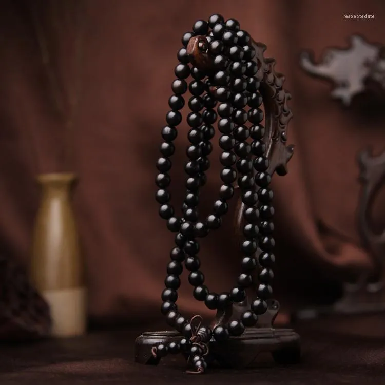 Strand indonésien ébène bouddhiste perles main chaîne violet clair bois de santal 108 hommes et femmes Bracelet artisanat accessoires