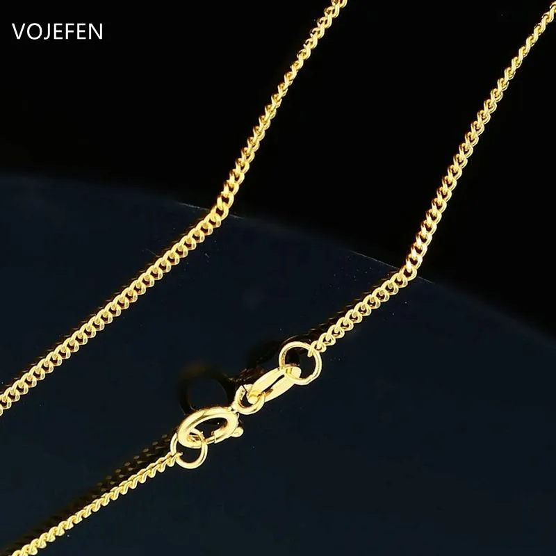 Colliers VOJEFEN Collier en or jaune 18K Solide Italien 1,7 mm Diamond Cut Miami Cuban Link Curb chaîne AU750 Bijoux de tour de cou pour femmes