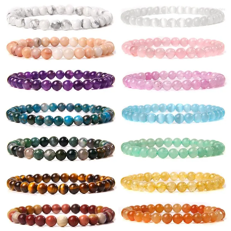 STRAND 5 PCS 6MM Echte stenen kralen armbanden voor vrouwen Men Multicolor Quartzs Agates Granaat Hematiet Stretcharmband Handgemaakte sieraden