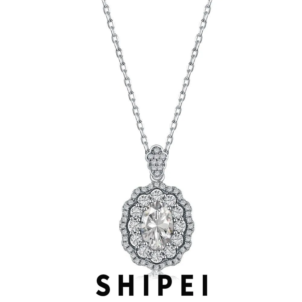 Ожерелья SHIPEI Classic Стерлинговое Серебро 925 Овальный 1,5 CT Рубин Белый Сапфир Драгоценный Камень Ожерелье Для Женщин Изящные Ювелирные Изделия Оптом