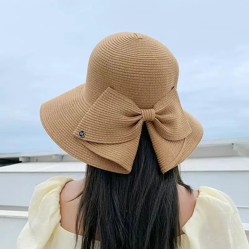 Womens Summer Fashion Casual Beach Holiday Sun Bow Straw Hat Sun Hat  Gardening Hats for Women