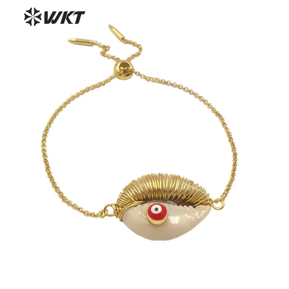 Bangle WTB508 Natural Cowrie Shell Bracelet Shell with Evil Eye Charm Shell Wire Wrapped Cowrie Shell Bangle Fashion woman Jewelry