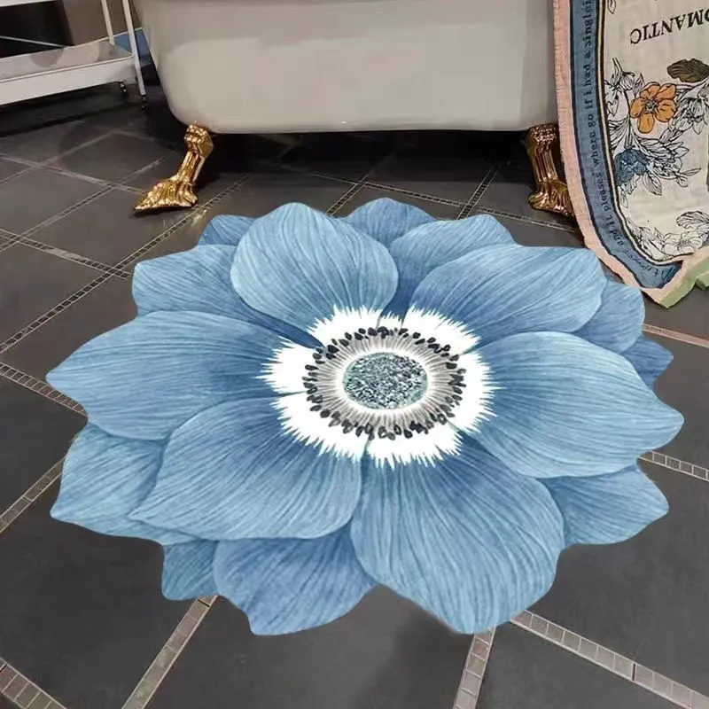 Tappeti a forma di fiore blu per soggiorno divano tavolo tappetino WC assorbente acqua antiscivolo pavimento arredamento camera da letto tappeti 230520