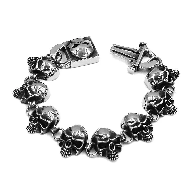 Bracelets Vintage Skull Bracelet Stainless Steel Jewelry Personality Punk Gothic Skull Biker Men Boys Bracelet SJB0379