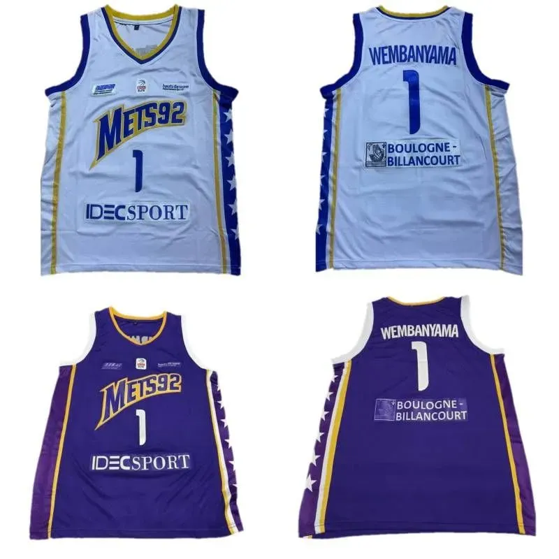 Stitched 1 Victor Wembanyama Basketball Jerseys Mens Levallois Metropolitans Mets92 Purple White Shirt