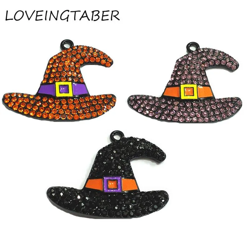 Pendants ( Choose Color First ) 40mm*32mm 10pcs/lot Cartoon Witches' Hat Rhinestone Pendants Halloween Hat Free Shipment !