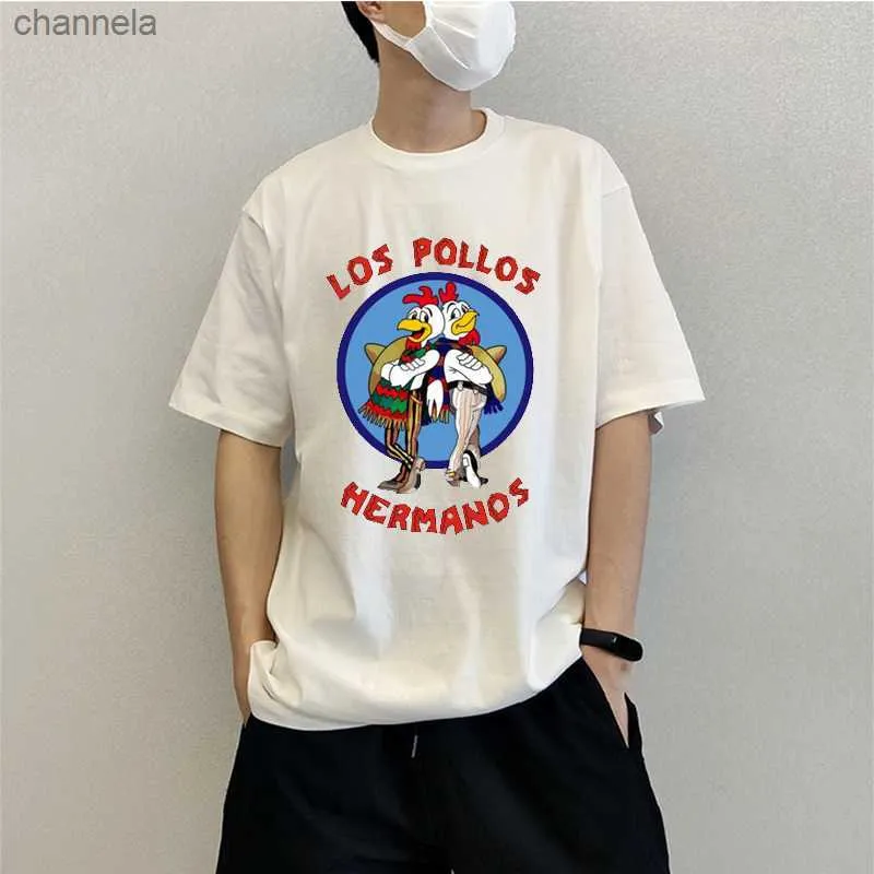 T-shirts pour hommes T-shirt de haute qualité 100% coton Breaking Bad Los Pollos Chicken Brothers Imprimé Casual Funny T-shirt Homme T-shirt surdimensionné Unisexe