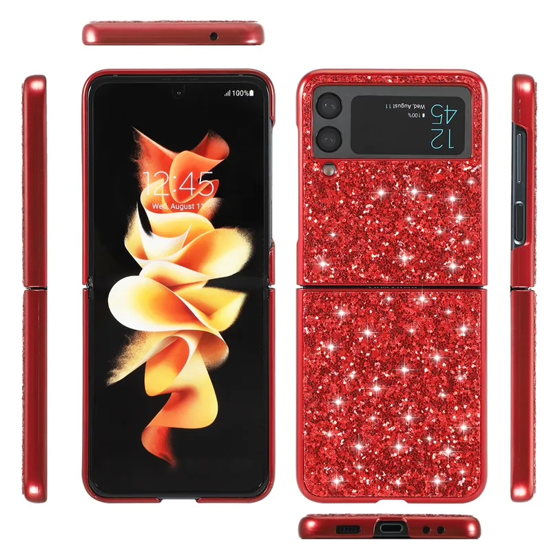 Folding Plating Sparkle Vogue Phone Case för Samsung Galaxy Z Fold3 Fold4 Flip3 Flip4 5G Robust Slim Full Protective Soft stötfångare Shimmering Leather Shell Suffsäker