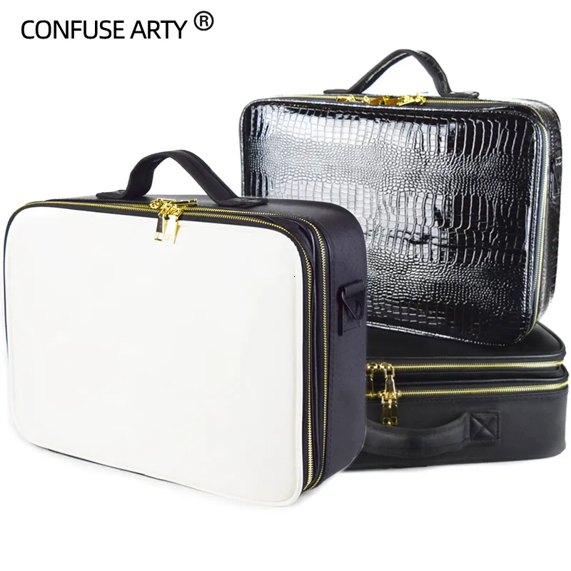 Cosmetic Bags Cases PU Leather Makeup Bag Large Capacity Compartment Travel Tattoo Storage Cosmetic Case 230519
