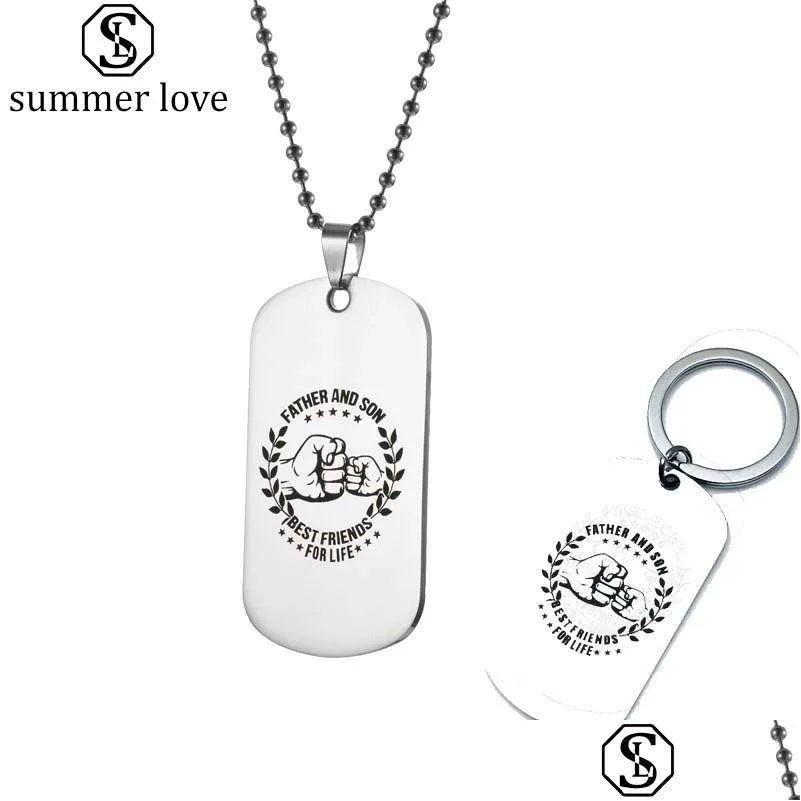 Pendentif Colliers En Acier Inoxydable Père Et Fils Tag Collier Porte-clés Pour Hommes Haute Qualité Militaire Boule Chaîne Bijoux Votre Papa D Dhky1