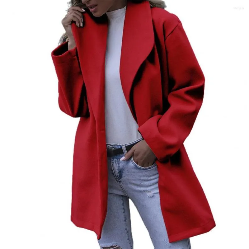 Giacche da donna Donna Autunno Inverno Cappotto di lana sciolto Tinta unita Manica lunga Colletto rovesciato Bottone Cappotto da lavoro casual da donna